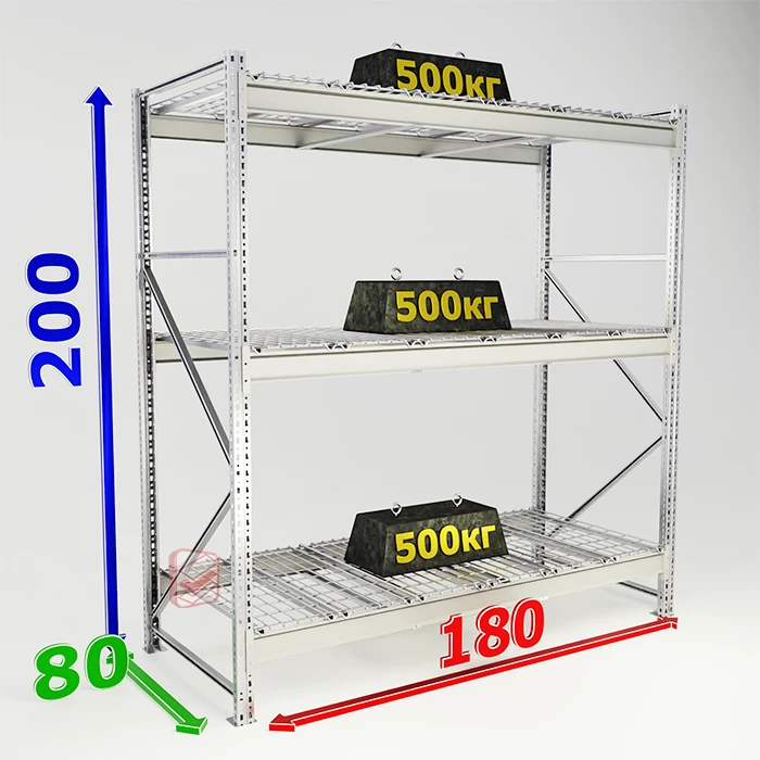 Металлический стеллаж с сетчатым настилом MS Pro 200х180х80 3 полки фото Стеллаж Мастер